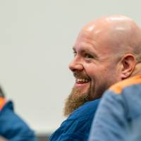 student smiling during class